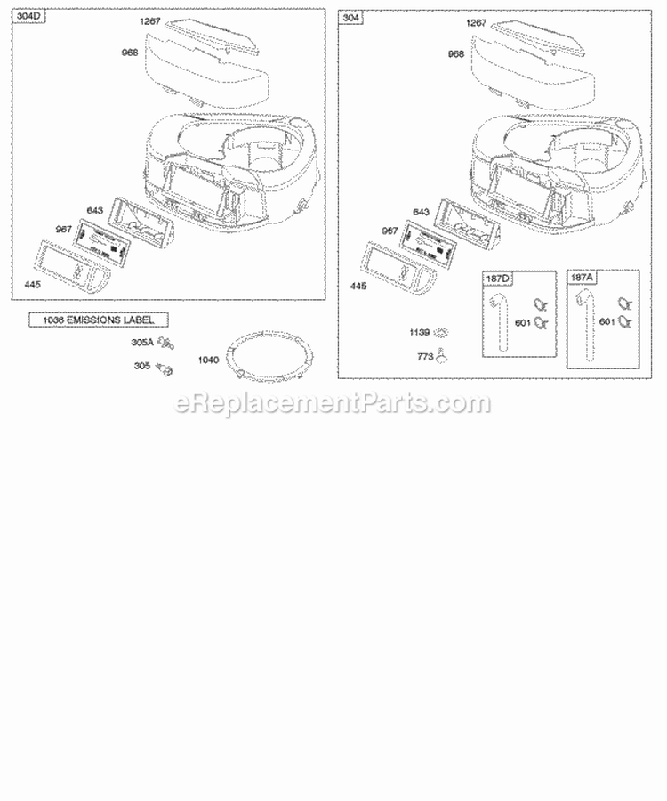 Air Cleaner Blower Housing Exhaust System Diagram and Parts List for 31D707-0193-E1  Briggs and Stratton Engine